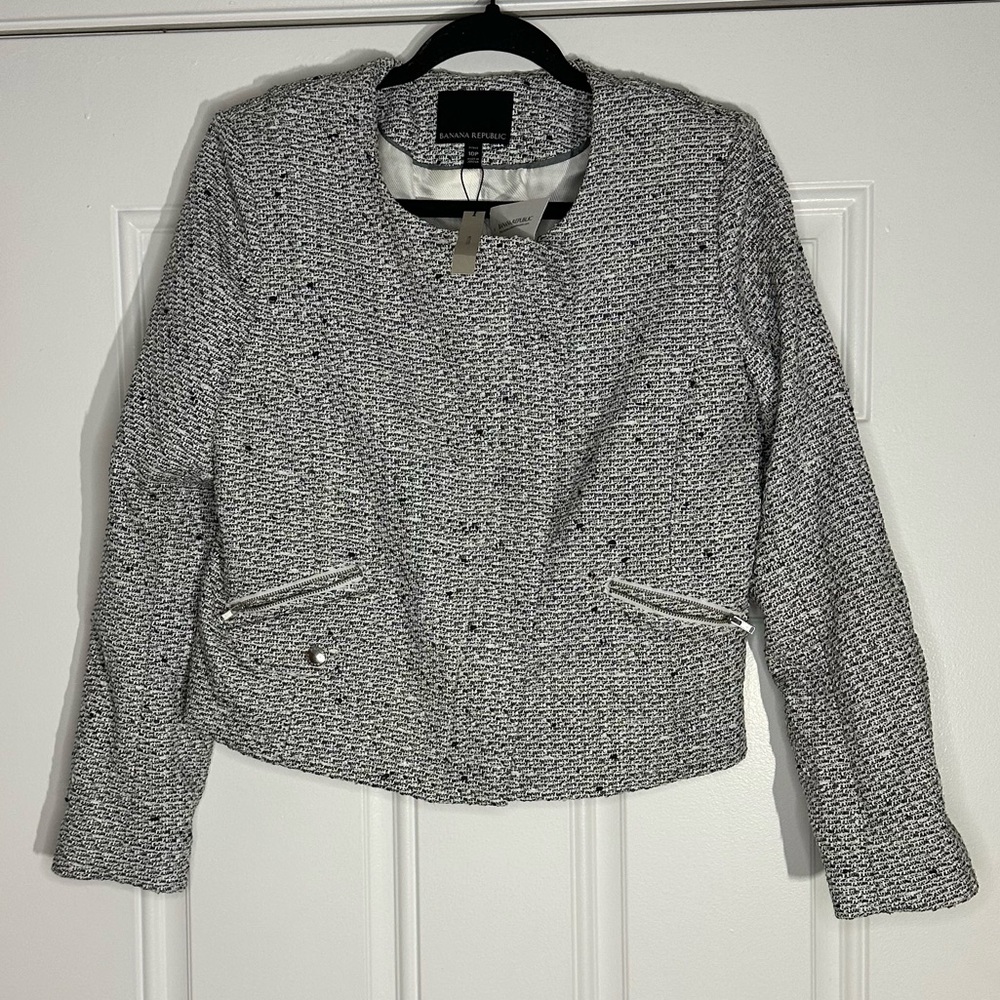 NWT Banana Republic tweed moto jacket zipper details‎ BLAZER SIZE 10p 10 petite